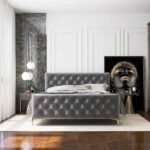 Alaysia Stitched Button Tufted Velvet Fabric Bed - Image 4