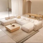 Comfy 6 Seater U Shape Velvet Sofa – Beige