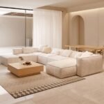 Comfy 6 Seater U Shape Velvet Sofa – Beige - Image 2