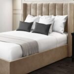 Horizon Hush Beige Wing Back Velvet Bed