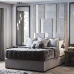 Carme Modern Wall Panel Mirror Velvet Fabric Bed