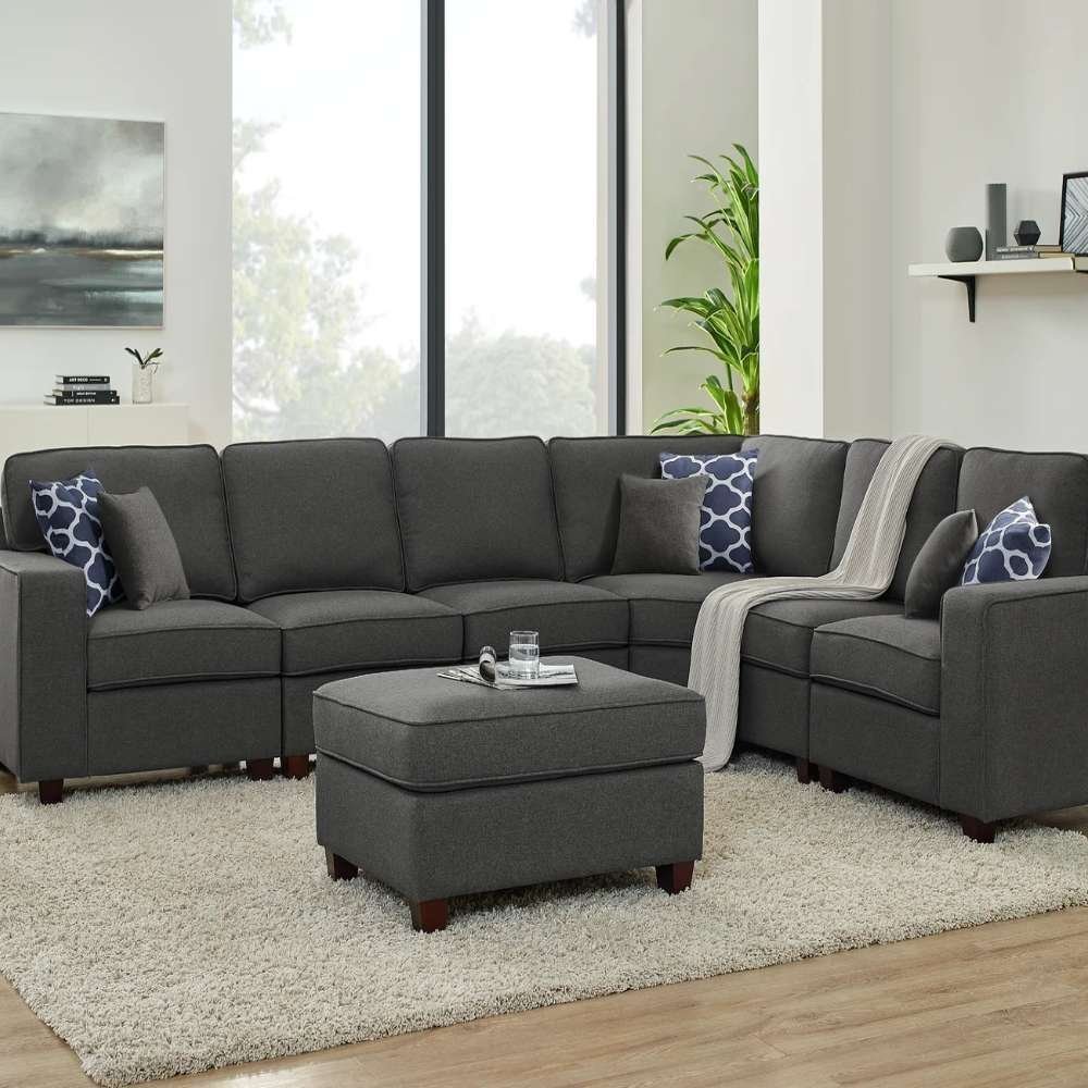 Casanova-7-piece-Dark-Gray-Linen-Modular-Sectional-Sofa.jpg Casanova 7-Seater Dark Gray Linen Modular Sectional Sofa - Image 1