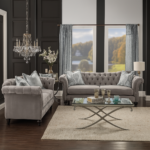 Royal Style Tufted Sofa in Light Mocha Fabric