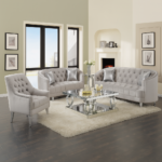 Traditional Gray Fabric Tufted Curved Back Sofa