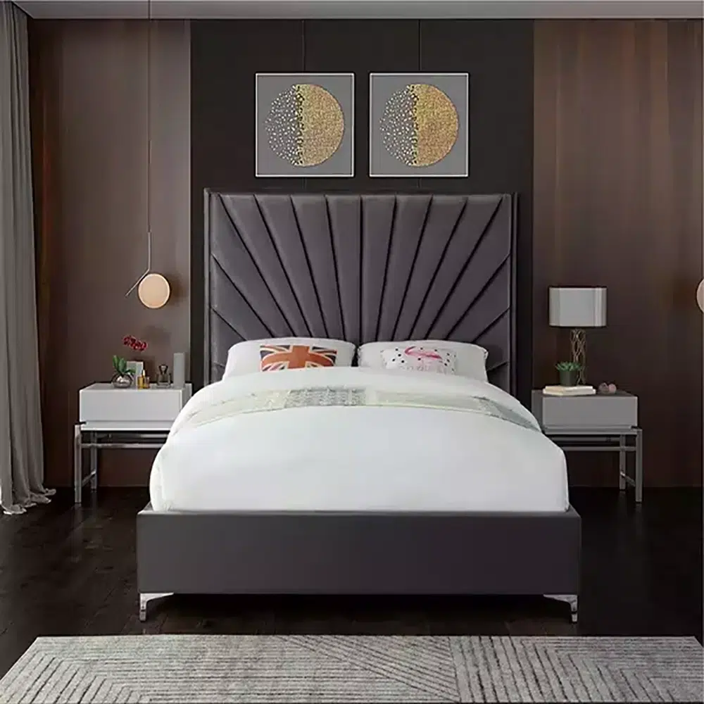 Cross-Tufted-high-headboard-velvet-upholstery-bed-1.webp Sleepy Symphony Tufted high Headboard velvet upholstery Bed - Image 1