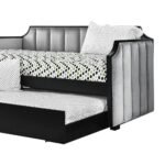 Fabric Upholstered Wooden Daybed with Vertical Tufting, Gray and Black - Image 3