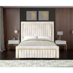Atlas Gold Trim High Headboard Velvet Upholstery Bed - Image 2