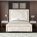 Atlas Gold Trim High Headboard Velvet Upholstery Bed