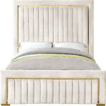 Atlas Gold Trim High Headboard Velvet Upholstery Bed - Image 3