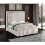 Atlas Gold Trim High Headboard Velvet Upholstery Bed - Image 4
