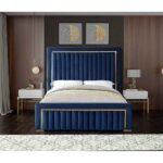 Atlas Gold Trim High Headboard Velvet Upholstery Bed - Image 5