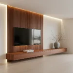 Modern Floating TV Unit with Wood Slat Wall Panel