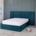 Leona Luxury Wall Panel Velvet Fabric Upholstered Bed - Image 3