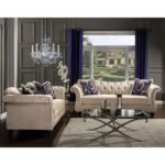 Royal Style Tufted Sofa in Light Mocha Fabric - Image 5