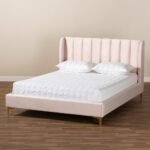 Serene Sway Glam & Luxe Velvet Upholstered Bed With Gold Tone Legs - Image 2