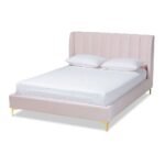 Serene Sway Glam & Luxe Velvet Upholstered Bed With Gold Tone Legs - Image 3