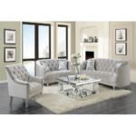 Traditional Gray Fabric Tufted Curved Back Sofa - Image 2