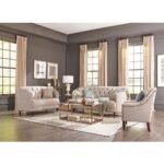 Traditional Gray Fabric Tufted Curved Back Sofa - Image 7
