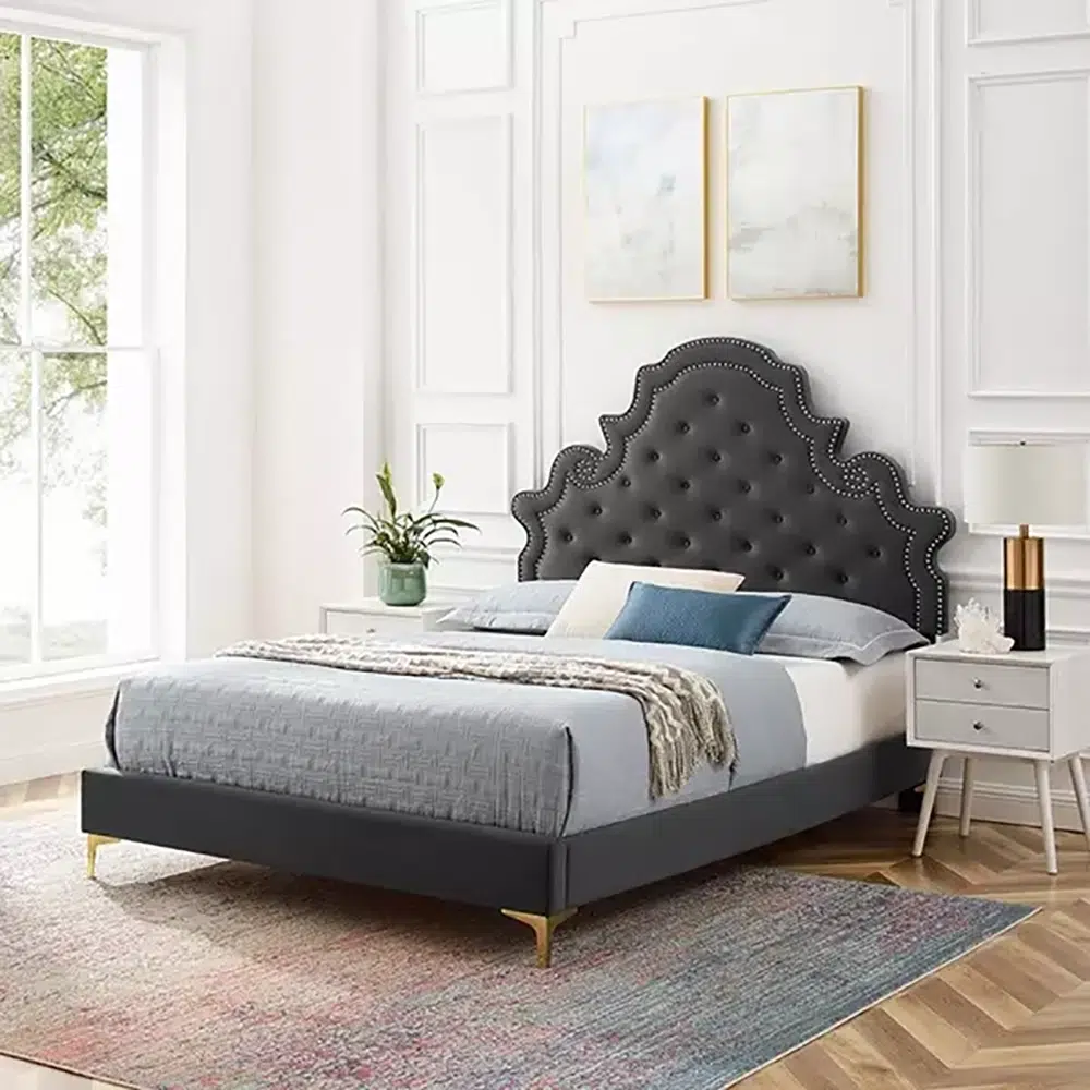 Tufted-Performance-Velvet-Platform-Bed-1.webp Sleepy Slope Tufted Velvet Platform Bed - Image 1