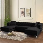 Velvet Upholstered U-Shaped Sectional Sofa - Image 7