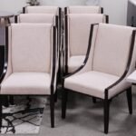 Set of 6 Ebony Framed Dining Chairs w/ Taupe Weave Fabric