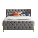 Alaysia Stitched Button Tufted Velvet Fabric Bed - Image 3