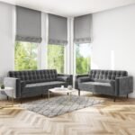 Mid Century Quilted Grey Velvet 3-Seater & 2-Seater Sofa Set