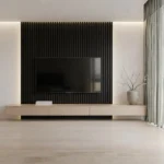Modern Floating TV Unit with Wood Slat Wall Panel - Image 3