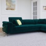 Palm Velvet Corner Sofa With Cushions - Image 2