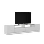 White Gloss Tv Unit With Wall TV Panel And LED light - Image 5