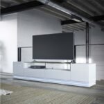 White Gloss Tv Unit With Wall TV Panel And LED light - Image 4