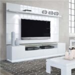 White Gloss Tv Unit With Wall TV Panel And LED light
