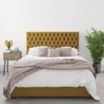 Zenith Dream King Size Ottoman Bed in Deep Mustard Velvet