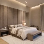 made to order furniture Dubai wall panel headboard bed in taupe
